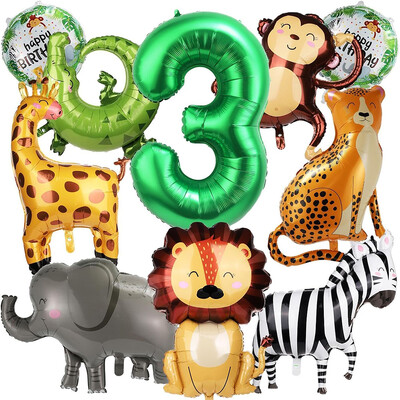 10 dzsungel vadállat léggömb, aranyos dzsungel témájú állatkerti parti kellékek majom elefánt zebra leopárdmintás krokodil zsiráf forma, születésnapi parti viseletre