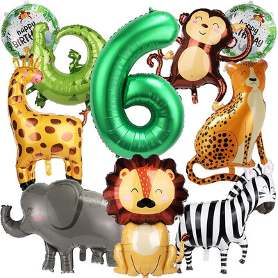 10 dzsungel vadállat léggömb, aranyos dzsungel témájú állatkerti parti kellékek majom elefánt zebra leopárdmintás krokodil zsiráf forma, születésnapi parti viseletre