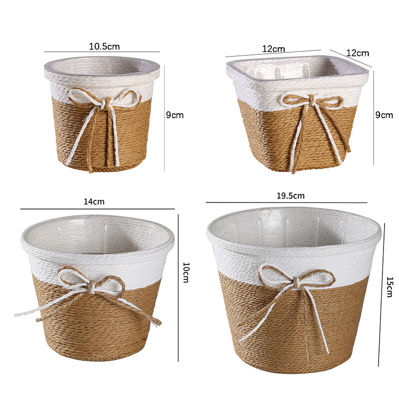 Papírkötél fonott friss virágcserepek szőtt kis cserepes fűtelepítő dekoratív kosár beltéri virágcserepek fedő növénytartó edényei