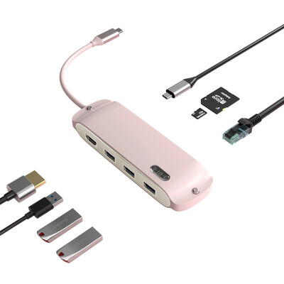 Basixi 8in1 USB C jaoturi adapter koos 4K 30HZ HD-MI-ühilduva RJ45 SD/TF USB3.0 USB2.0 USB-jaoturiga Macbook Air M1 sülearvuti jaoturi jaoks