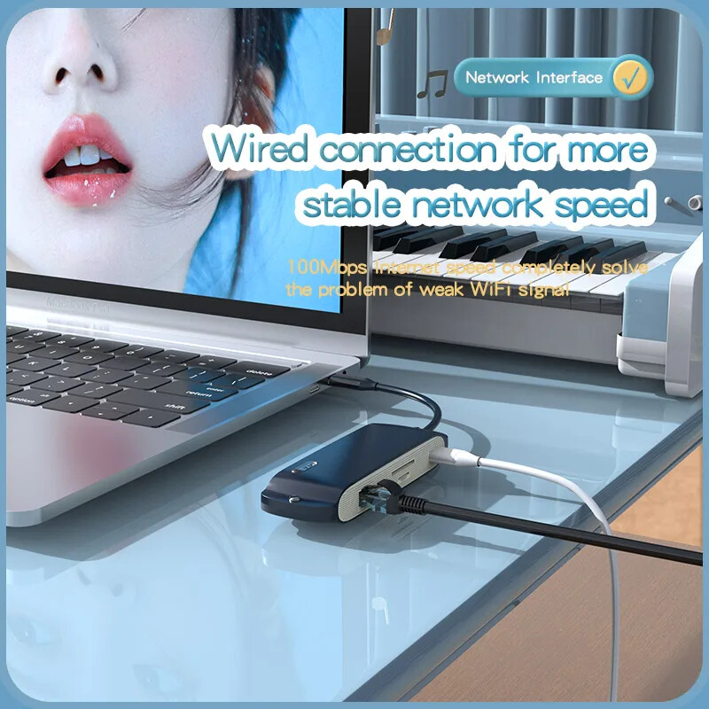 Basix 8in1 USB C HUB adapteris su 4K 30HZ HD-MI suderinamu RJ45 SD/TF USB3.0 USB2.0 USB skirstytuvu, skirtu Macbook Air M1 nešiojamojo kompiuterio HUB