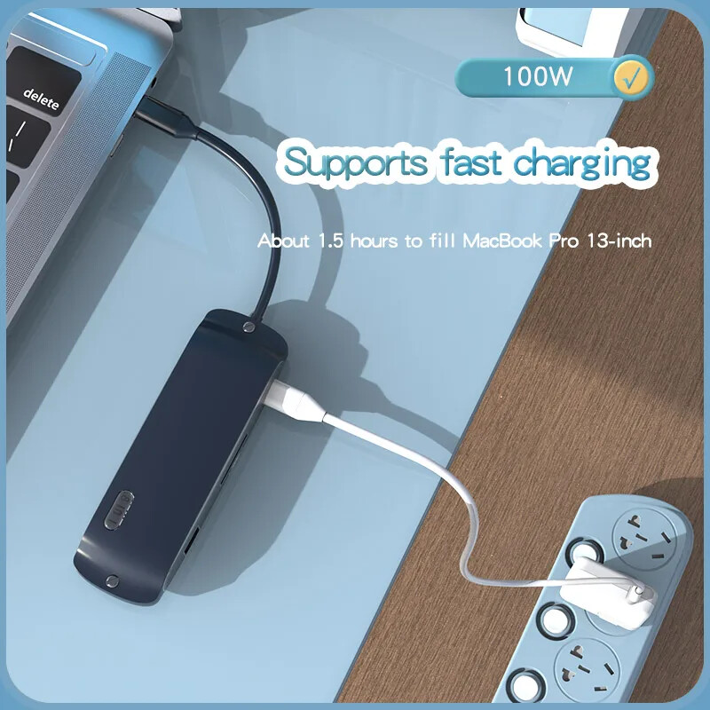 Basix 8in1 USB C HUB adapteris su 4K 30HZ HD-MI suderinamu RJ45 SD/TF USB3.0 USB2.0 USB skirstytuvu, skirtu Macbook Air M1 nešiojamojo kompiuterio HUB