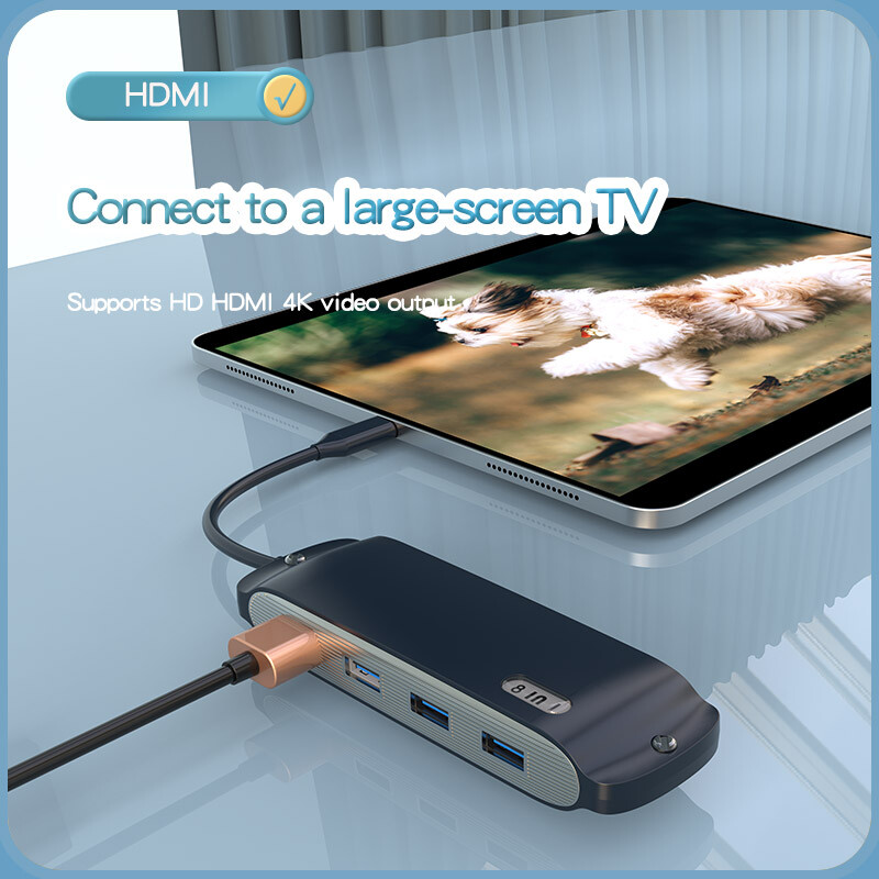 Basix 8in1 USB C HUB adapteris su 4K 30HZ HD-MI suderinamu RJ45 SD/TF USB3.0 USB2.0 USB skirstytuvu, skirtu Macbook Air M1 nešiojamojo kompiuterio HUB