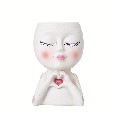 Floretă de flori cu față pentru fete, decorare creativă pentru birou, curte, grădină, balcon, decorare, meșteșuguri din rășină, ghiveci cu plante suculente