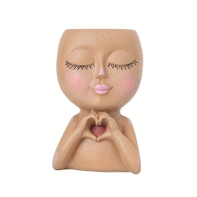 Floretă de flori cu față pentru fete, decorare creativă pentru birou, curte, grădină, balcon, decorare, meșteșuguri din rășină, ghiveci cu plante suculente