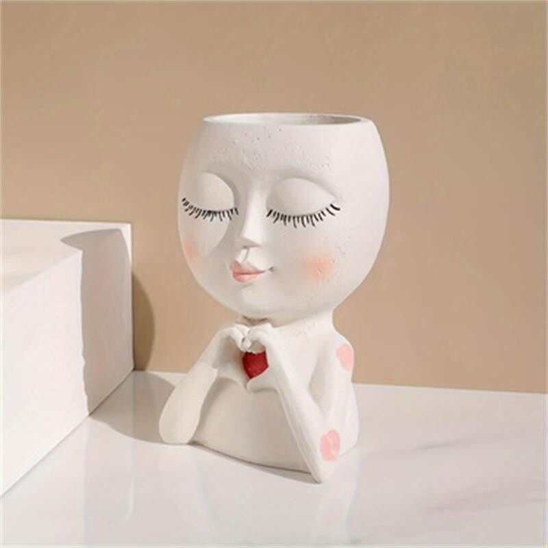 Floretă de flori cu față pentru fete, decorare creativă pentru birou, curte, grădină, balcon, decorare, meșteșuguri din rășină, ghiveci cu plante suculente