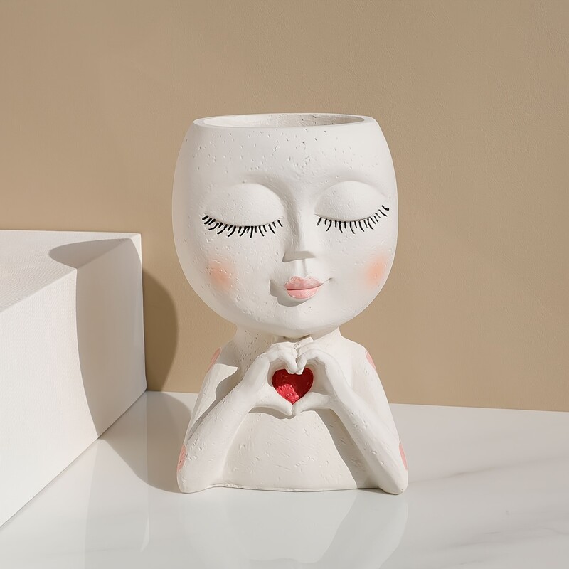 Floretă de flori cu față pentru fete, decorare creativă pentru birou, curte, grădină, balcon, decorare, meșteșuguri din rășină, ghiveci cu plante suculente