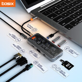 Basix 10 in 1 USB C HUB 4K30Hz doko stotis Type C su HDMI suderinama RJ45 Ethernet PD100W, skirta MacBook iPad Huawei Sumsang telefonui