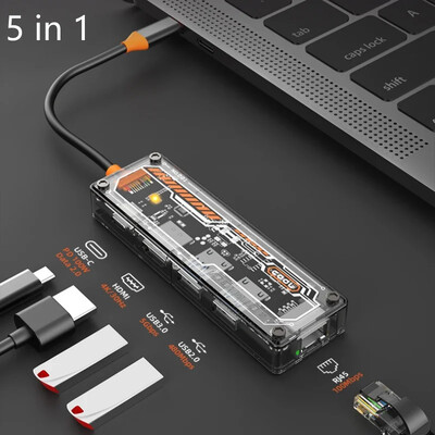Basix 10 in 1 USB C HUB 4K30Hz doko stotis Type C su HDMI suderinama RJ45 Ethernet PD100W, skirta MacBook iPad Huawei Sumsang telefonui