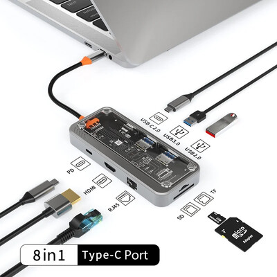Basix 10 in 1 USB C HUB 4K30Hz doko stotis Type C su HDMI suderinama RJ45 Ethernet PD100W, skirta MacBook iPad Huawei Sumsang telefonui