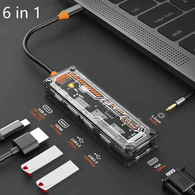 Basix 10 in 1 USB C HUB 4K30Hz doko stotis Type C su HDMI suderinama RJ45 Ethernet PD100W, skirta MacBook iPad Huawei Sumsang telefonui