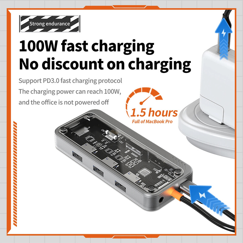 Basix 10 in 1 USB C HUB 4K30Hz doko stotis Type C su HDMI suderinama RJ45 Ethernet PD100W, skirta MacBook iPad Huawei Sumsang telefonui