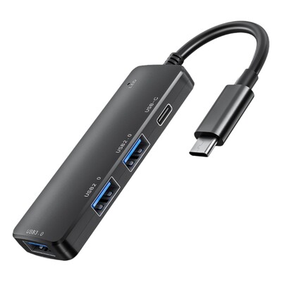 3 USB + 1 tipo C šakotuvas PD įkrovimo aliuminio korpusas, efektyvus USB adapteris