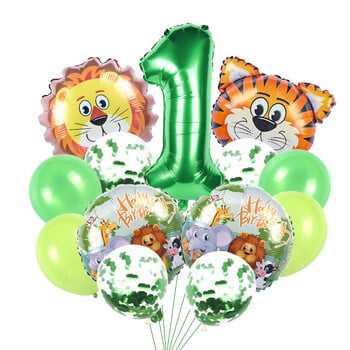 Ζούγκλα Safari Animal Balloon Set With Green Number Foil Balloon 32 ιντσών Παιδιά 1 2 3 Διακόσμηση πάρτι γενεθλίων 4ου ντους μωρού