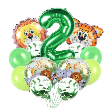 Ζούγκλα Safari Animal Balloon Set With Green Number Foil Balloon 32 ιντσών Παιδιά 1 2 3 Διακόσμηση πάρτι γενεθλίων 4ου ντους μωρού