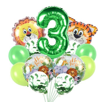 Ζούγκλα Safari Animal Balloon Set With Green Number Foil Balloon 32 ιντσών Παιδιά 1 2 3 Διακόσμηση πάρτι γενεθλίων 4ου ντους μωρού