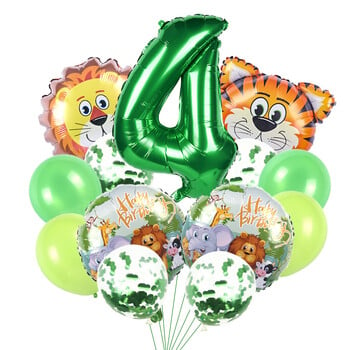 Ζούγκλα Safari Animal Balloon Set With Green Number Foil Balloon 32 ιντσών Παιδιά 1 2 3 Διακόσμηση πάρτι γενεθλίων 4ου ντους μωρού