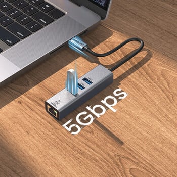 Σταθμός σύνδεσης USB C HUB Τύπος C σε RJ45 Προσαρμογέας Ethernet 1000Mbps USB3.0 HUB Κάρτα δικτύου Gigabit φόρτιση 100W Επέκταση βάσης