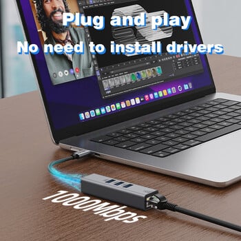 Σταθμός σύνδεσης USB C HUB Τύπος C σε RJ45 Προσαρμογέας Ethernet 1000Mbps USB3.0 HUB Κάρτα δικτύου Gigabit φόρτιση 100W Επέκταση βάσης