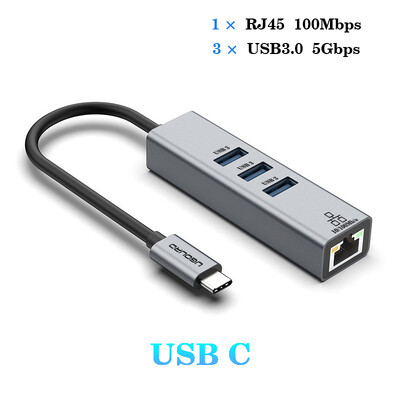 USB C HUB Docking Station de tip C la RJ45 1000Mbps Adaptor Ethernet Placă de rețea Gigabit HUB USB3.0 Extensie de andocare de încărcare 100W