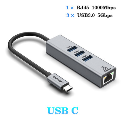 USB C HUB Docking Station de tip C la RJ45 1000Mbps Adaptor Ethernet Placă de rețea Gigabit HUB USB3.0 Extensie de andocare de încărcare 100W