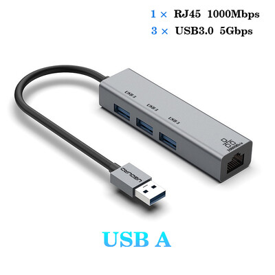 USB C HUB Docking Station de tip C la RJ45 1000Mbps Adaptor Ethernet Placă de rețea Gigabit HUB USB3.0 Extensie de andocare de încărcare 100W