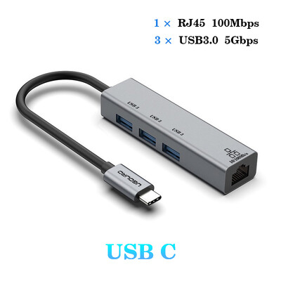 USB C HUB Docking Station de tip C la RJ45 1000Mbps Adaptor Ethernet Placă de rețea Gigabit HUB USB3.0 Extensie de andocare de încărcare 100W