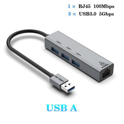 USB C HUB Docking Station de tip C la RJ45 1000Mbps Adaptor Ethernet Placă de rețea Gigabit HUB USB3.0 Extensie de andocare de încărcare 100W