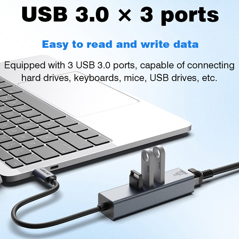 USB C HUB Docking Station de tip C la RJ45 1000Mbps Adaptor Ethernet Placă de rețea Gigabit HUB USB3.0 Extensie de andocare de încărcare 100W