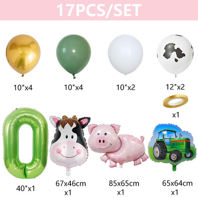 17db Farm Theme zöld traktor tehén malac felfújható léggömbök 40 hüvelykes szám léggömb 1 2 3 4 boldog születésnapi parti dekoráció baba zuhany