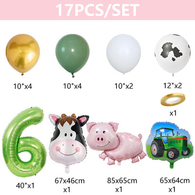 17db Farm Theme zöld traktor tehén malac felfújható léggömbök 40 hüvelykes szám léggömb 1 2 3 4 boldog születésnapi parti dekoráció baba zuhany