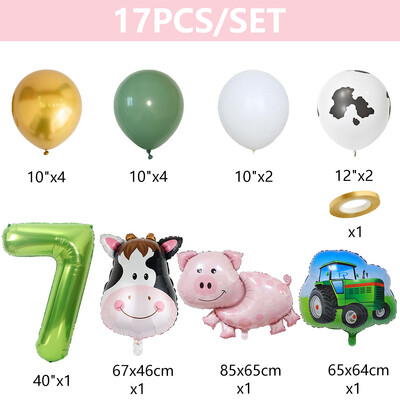 17db Farm Theme zöld traktor tehén malac felfújható léggömbök 40 hüvelykes szám léggömb 1 2 3 4 boldog születésnapi parti dekoráció baba zuhany