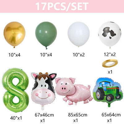 17db Farm Theme zöld traktor tehén malac felfújható léggömbök 40 hüvelykes szám léggömb 1 2 3 4 boldog születésnapi parti dekoráció baba zuhany