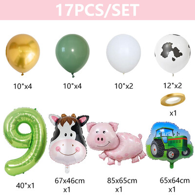 17db Farm Theme zöld traktor tehén malac felfújható léggömbök 40 hüvelykes szám léggömb 1 2 3 4 boldog születésnapi parti dekoráció baba zuhany