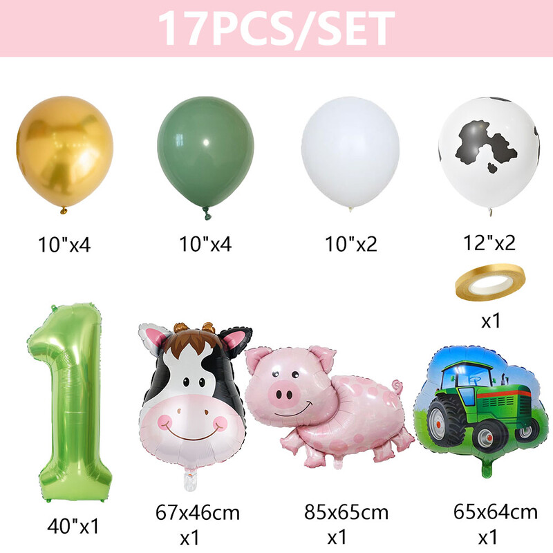 17db Farm Theme zöld traktor tehén malac felfújható léggömbök 40 hüvelykes szám léggömb 1 2 3 4 boldog születésnapi parti dekoráció baba zuhany