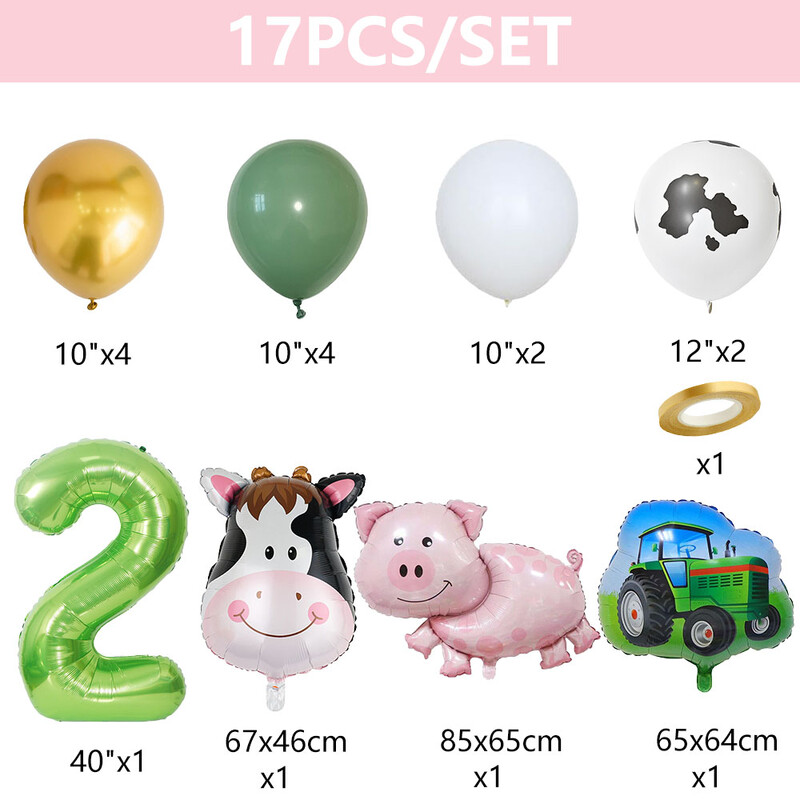 17db Farm Theme zöld traktor tehén malac felfújható léggömbök 40 hüvelykes szám léggömb 1 2 3 4 boldog születésnapi parti dekoráció baba zuhany