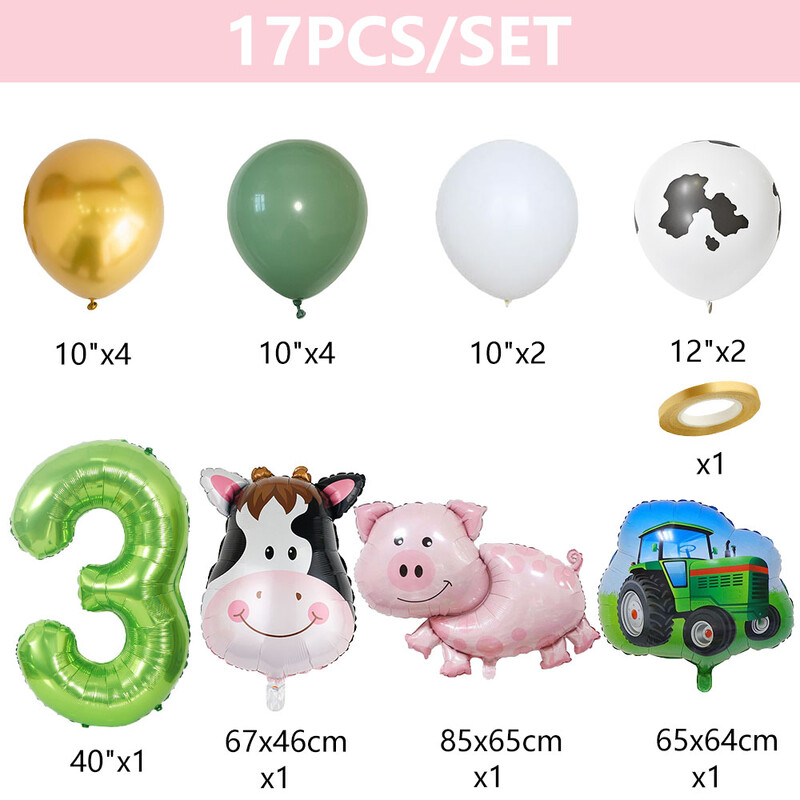 17db Farm Theme zöld traktor tehén malac felfújható léggömbök 40 hüvelykes szám léggömb 1 2 3 4 boldog születésnapi parti dekoráció baba zuhany