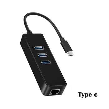 3 Θύρες USB 3.0 Ethernet LAN RJ45 100Mbps Προσαρμογέας δικτύου 4 Θύρες Hub Ενσύρματο εξωτερικό υπολογιστή υψηλής ταχύτητας Mac Windows