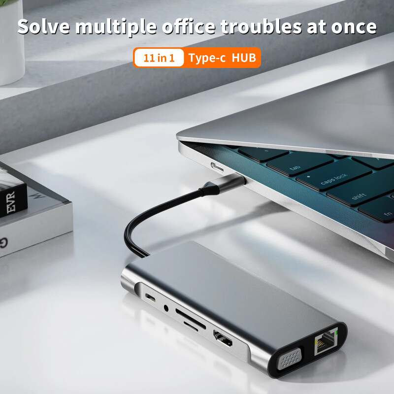 Basix tip c hub USB C 11 în 1 port compatibil HD-MI VGA andocare USB 3.0 de mare viteză tip C Splitter pentru laptop Macbook Air