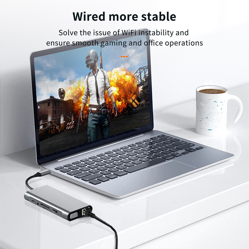 Basix tip c hub USB C 11 în 1 port compatibil HD-MI VGA andocare USB 3.0 de mare viteză tip C Splitter pentru laptop Macbook Air