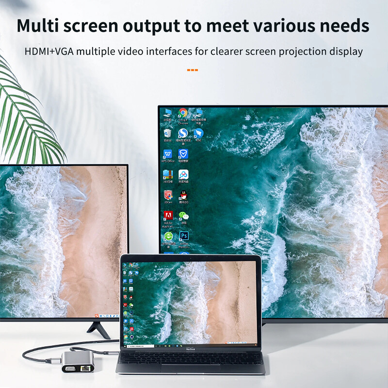 Basix tip c hub USB C 11 în 1 port compatibil HD-MI VGA andocare USB 3.0 de mare viteză tip C Splitter pentru laptop Macbook Air