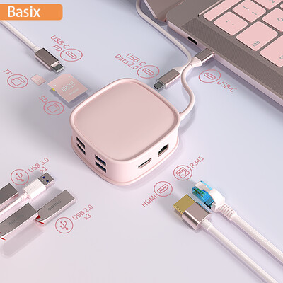 Basix USB C HUB Type C адаптер 10 в 1 към 4K HDMI адаптер с RJ45 SD/TF четец на карти PD Fast Charge за Macbook Air USB C HUB