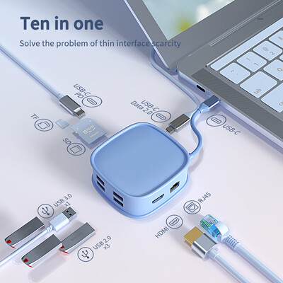 „Basix“ USB C HUB C tipo adapteris 10 viename į 4K HDMI adapteris su RJ45 SD/TF kortelių skaitytuvu PD greitas įkrovimas, skirtas „Macbook Air“ USB C HUB