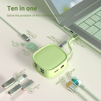 „Basix“ USB C HUB C tipo adapteris 10 viename į 4K HDMI adapteris su RJ45 SD/TF kortelių skaitytuvu PD greitas įkrovimas, skirtas „Macbook Air“ USB C HUB