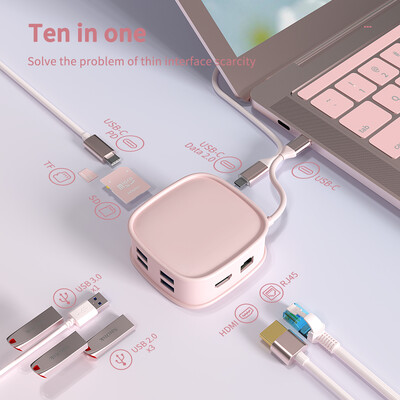 „Basix“ USB C HUB C tipo adapteris 10 viename į 4K HDMI adapteris su RJ45 SD/TF kortelių skaitytuvu PD greitas įkrovimas, skirtas „Macbook Air“ USB C HUB