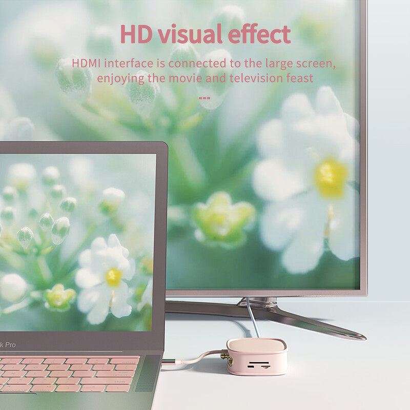 „Basix“ USB C HUB C tipo adapteris 10 viename į 4K HDMI adapteris su RJ45 SD/TF kortelių skaitytuvu PD greitas įkrovimas, skirtas „Macbook Air“ USB C HUB