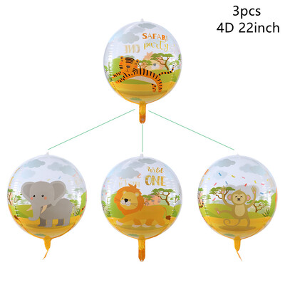 3 ks 4D 22-palcové balóny s motívom džungle, zvieratá, detské narodeninové dekorácie, divoké zvieratá, dinosaury, tigre, priehľadné gule