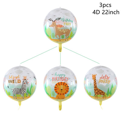 3 ks 4D 22-palcové balóny s motívom džungle, zvieratá, detské narodeninové dekorácie, divoké zvieratá, dinosaury, tigre, priehľadné gule