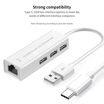 USB C HUB 3.0 Type C σε κάρτα δικτύου RJ45 3.1 Προσαρμογέας πολλαπλών διαχωριστών 4 θυρών OTG για υπολογιστή Xiaomi Lenovo Macbook Air Pro