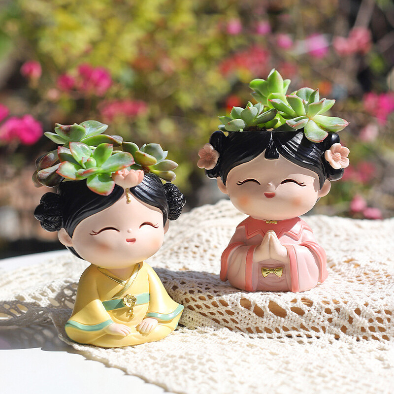 Hanfu mergaitės gėlių vazonas sukulentams Kaktusas Mini bonsai sodintuvas, kūrybingi sodo vazonai dekoratyvinės figūrėlės namų darbalaukio dekoras